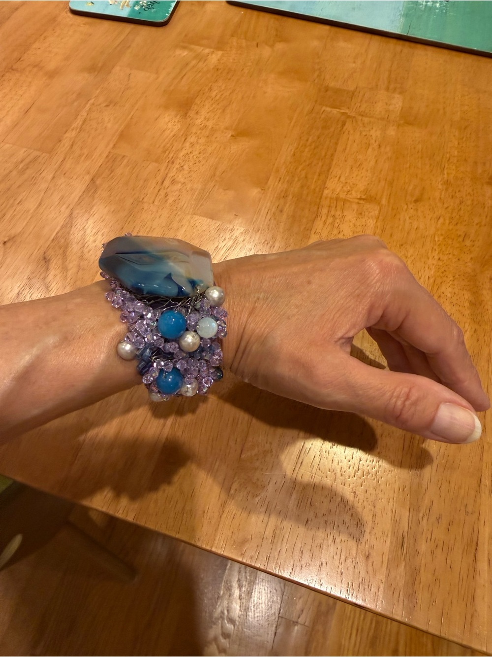 Beaded Statement Bracelet - Purple and Blue
